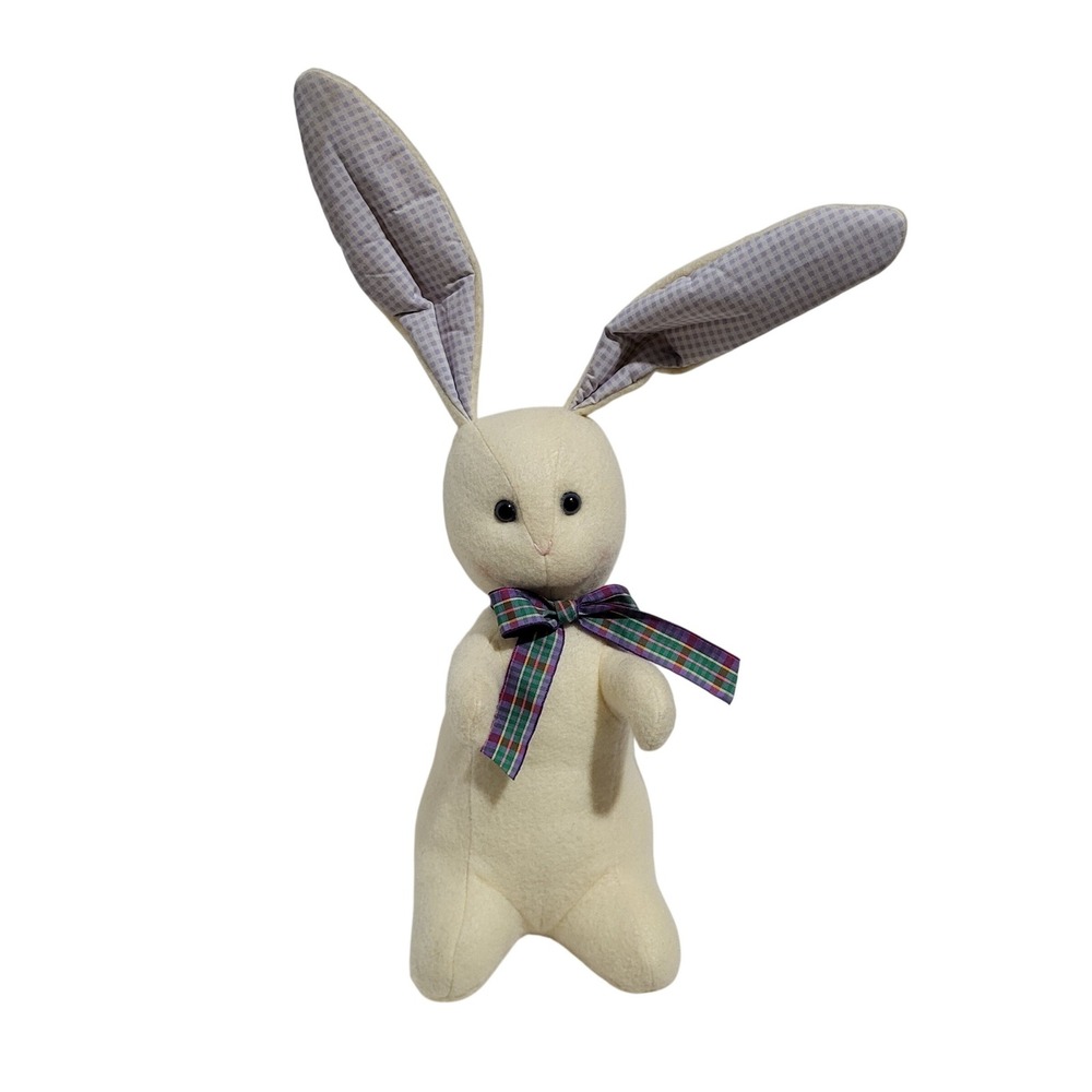 Vintage Hallmark Plush Bunny Rabbit 18" Poseable Ears Purple Gingham Easter